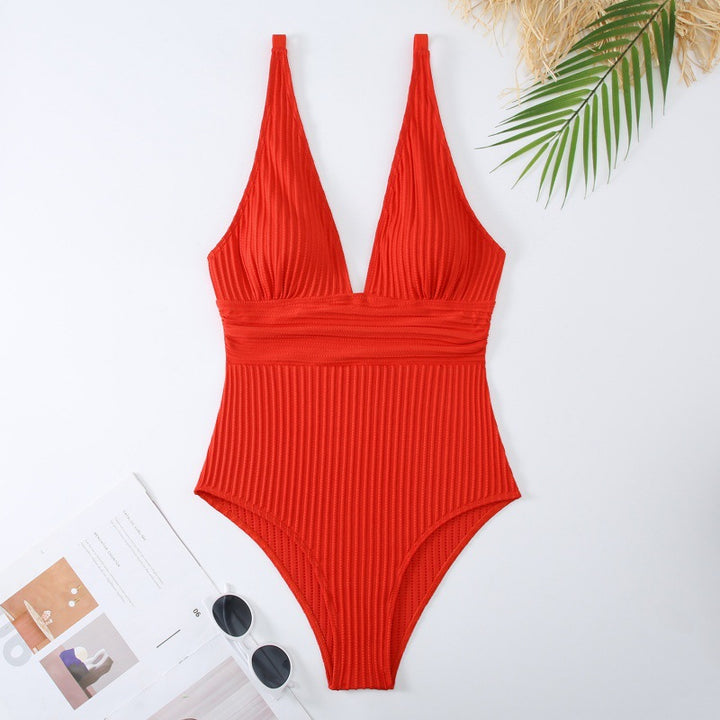 Damen Einteiler Badeanzug mit raffiniertem Rippendesign Echo Archiv