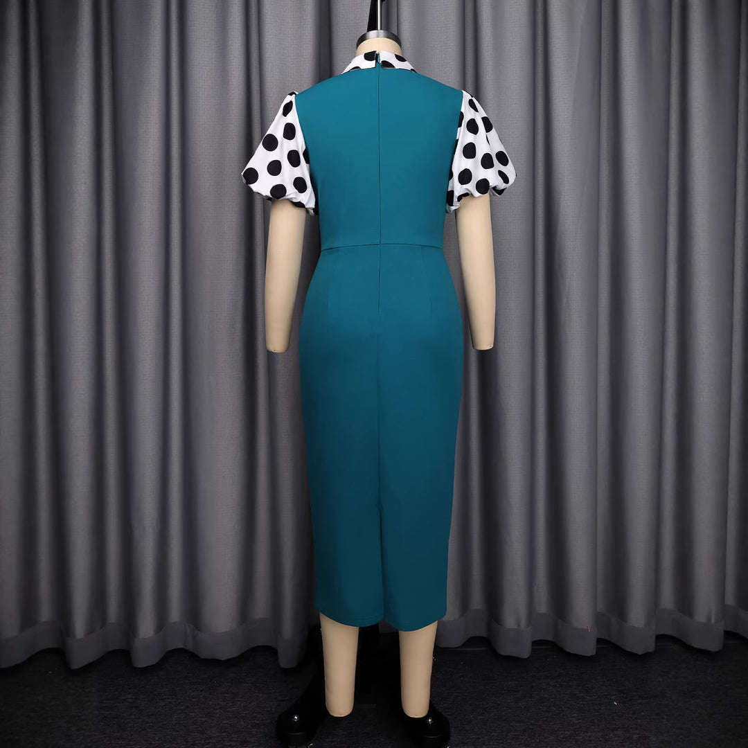 Damen figurbetontes Kleid mit Puffärmeln und Vintage-Kragen Echo Archiv