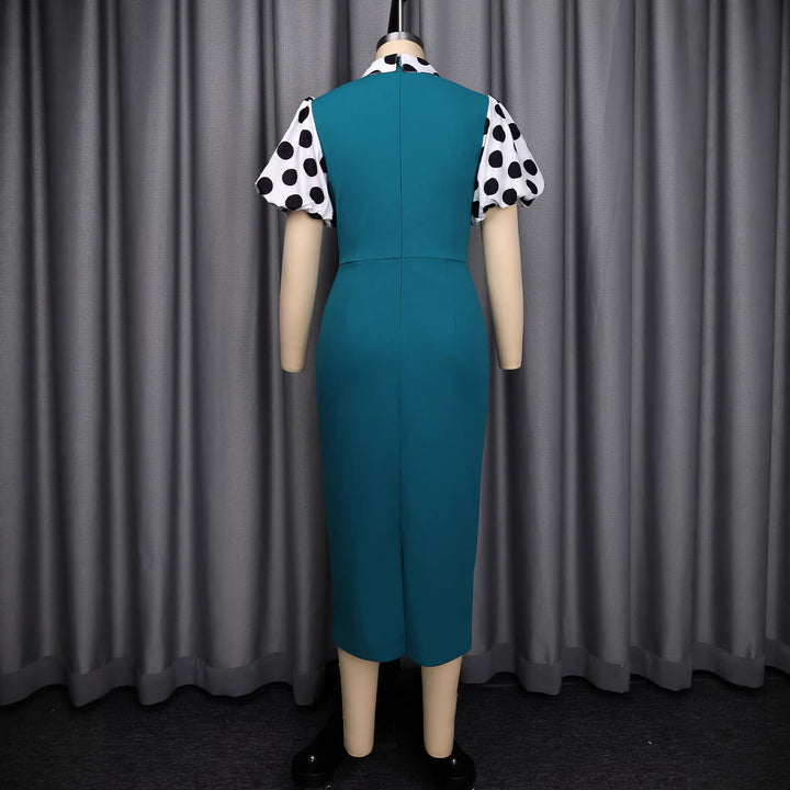 Damen figurbetontes Kleid mit Puffärmeln und Vintage-Kragen Echo Archiv