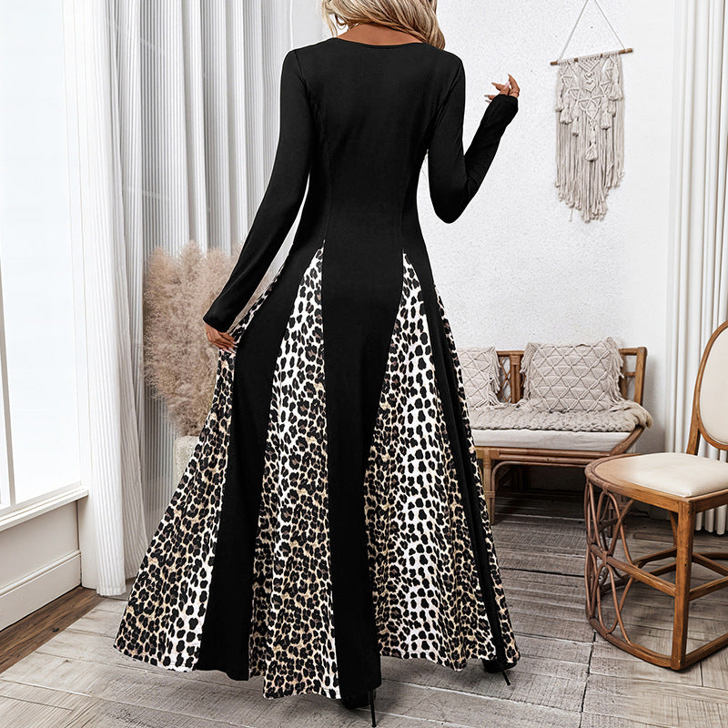 Damen Maxikleid mit Paneeloptik und kontrastierenden Leopard‑Print‑Einsätzen Echoarchiv