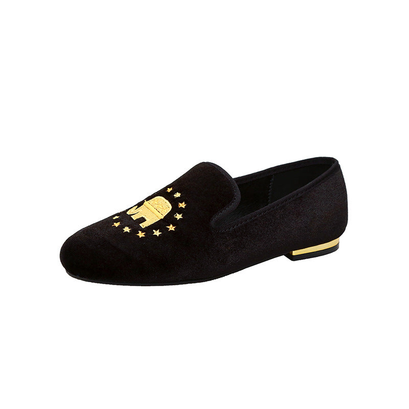 Damen Samt-Slipper mit Sonnenstickerei und goldener Absatzkappe Echo Archiv