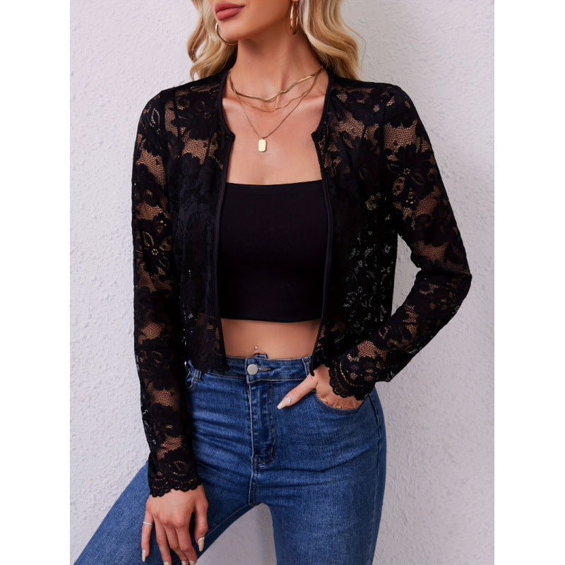 Damen Spitzenjacke mit floralen Mustern und langen Ärmeln Echo Archiv