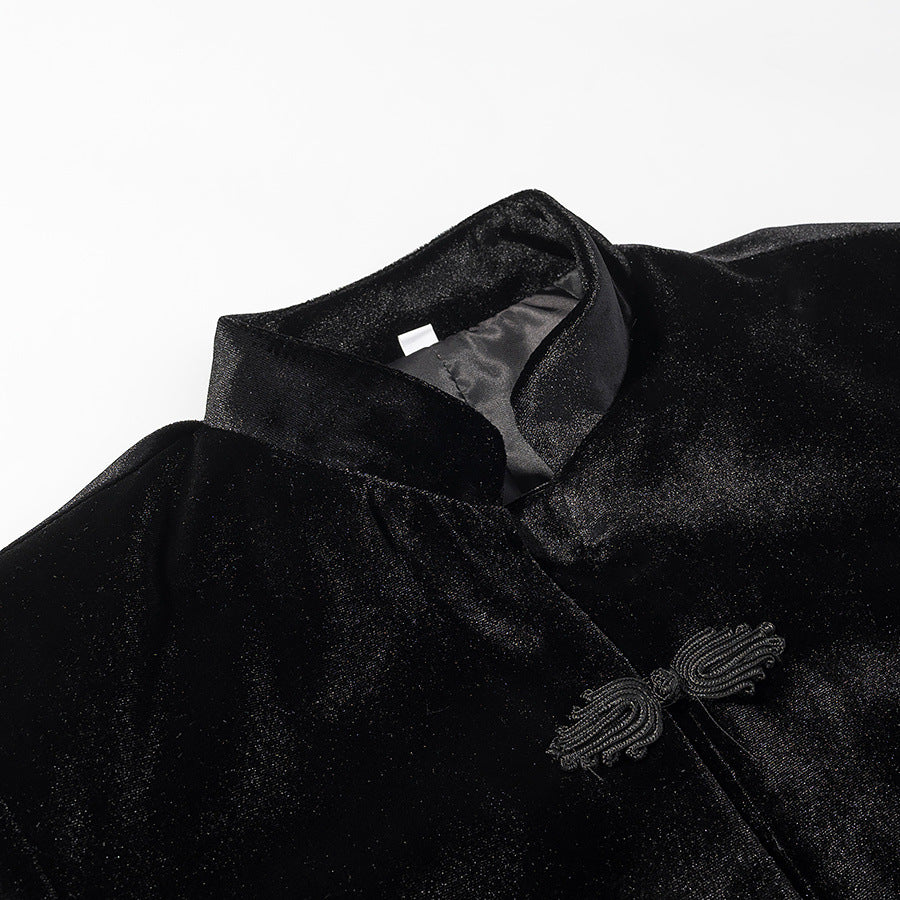 Damen Cropped Jacke im Mandarinstil mit Stehkragen und Zierknotenverschlüssen Echoarchiv