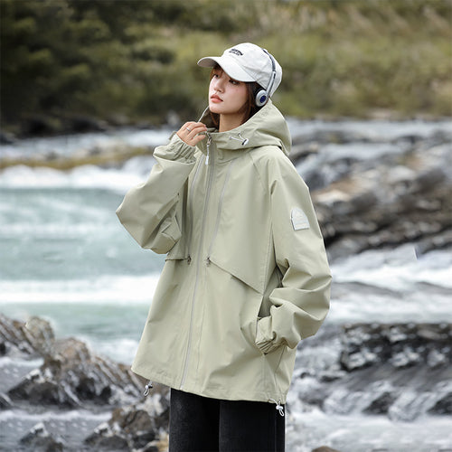 Damen Leichte Wasserabweisende Oversized Funktions-Outdoorjacke mit Kapuze Echoarchiv