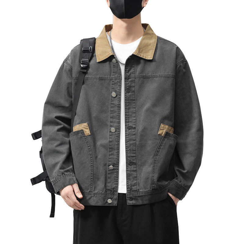 Herren Übergangsjacke aus robustem Denim mit Kontrastkragen und praktischen Taschen Echoarchiv