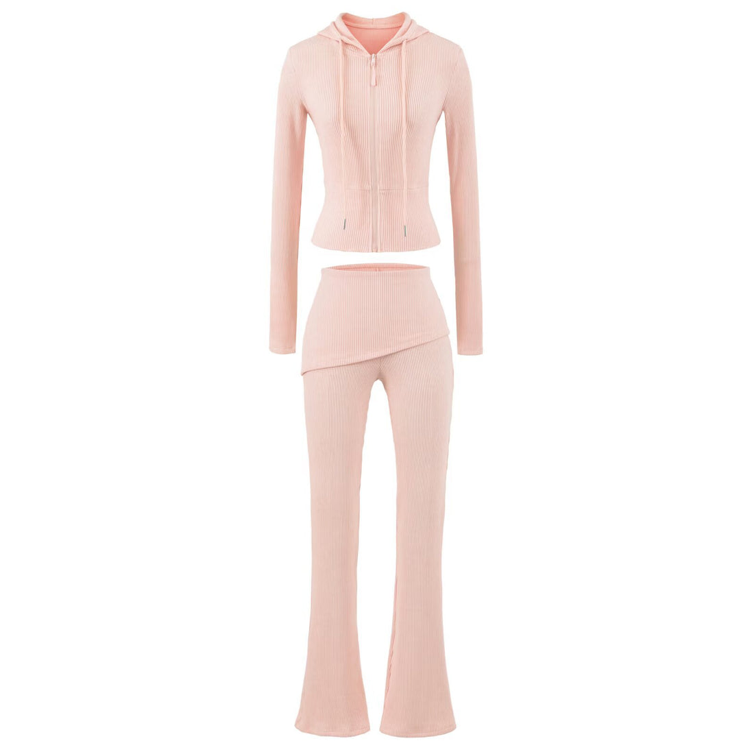 Damen Rippstrick Lounge-Set mit Kapuzenjacke und Wickelbund-Hose Echoarchiv