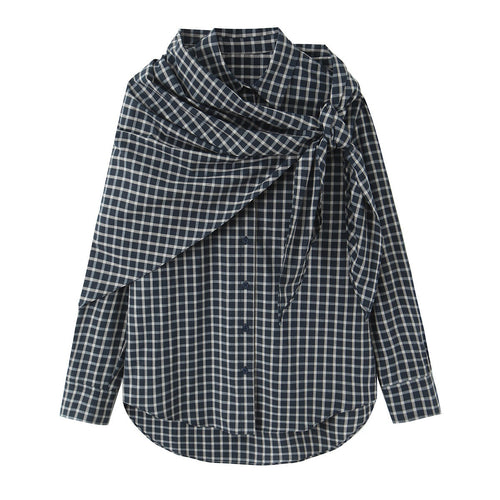 Damen Kariertes Hemdblusen-Shirt mit asymmetrischem Tuchdetail Echo Archiv