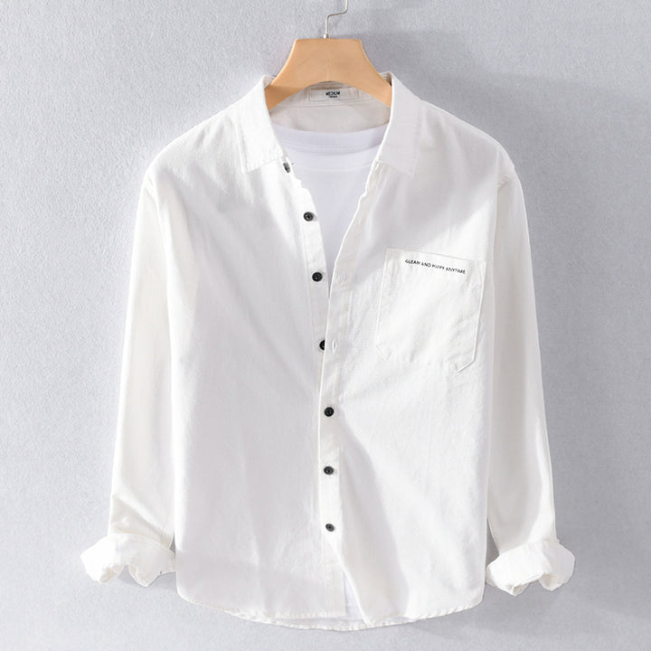 Herren Leichtes Baumwoll-Langarmhemd im Overshirt‑Stil mit Pattentasche und kontrastreichen Knöpfen Echoarchiv