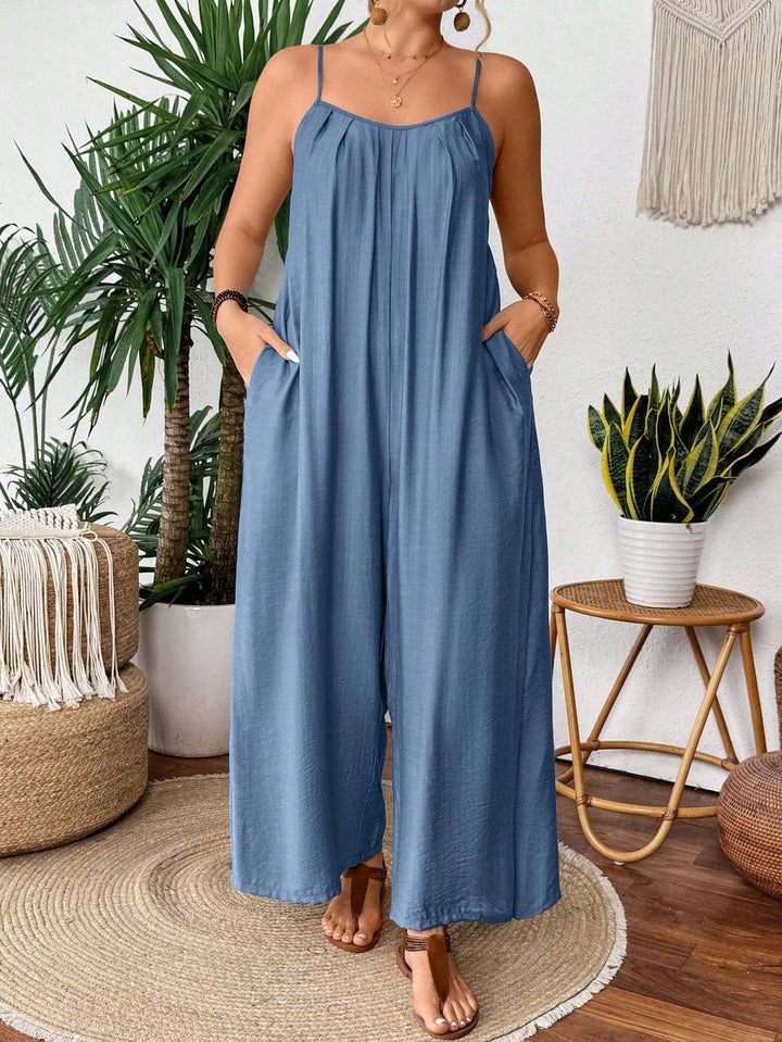 Damen luftiger Jumpsuit mit schmalen Spaghettiträgern und seitlichen Taschen Echo Archiv