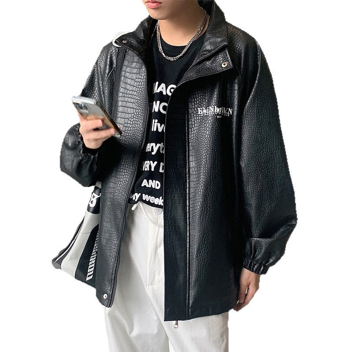 Herren Oversized Kunstlederjacke mit Krokodilprägung und Rückenlogo Echoarchiv