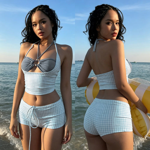 Damen sportliches Bikiniset mit hochgeschlossenem Top und charmanten Rüschendetails Echo Archiv