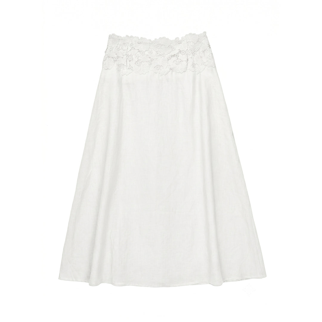 Damen Eleganter Leinenrock mit Spitzenbund Echo Archiv