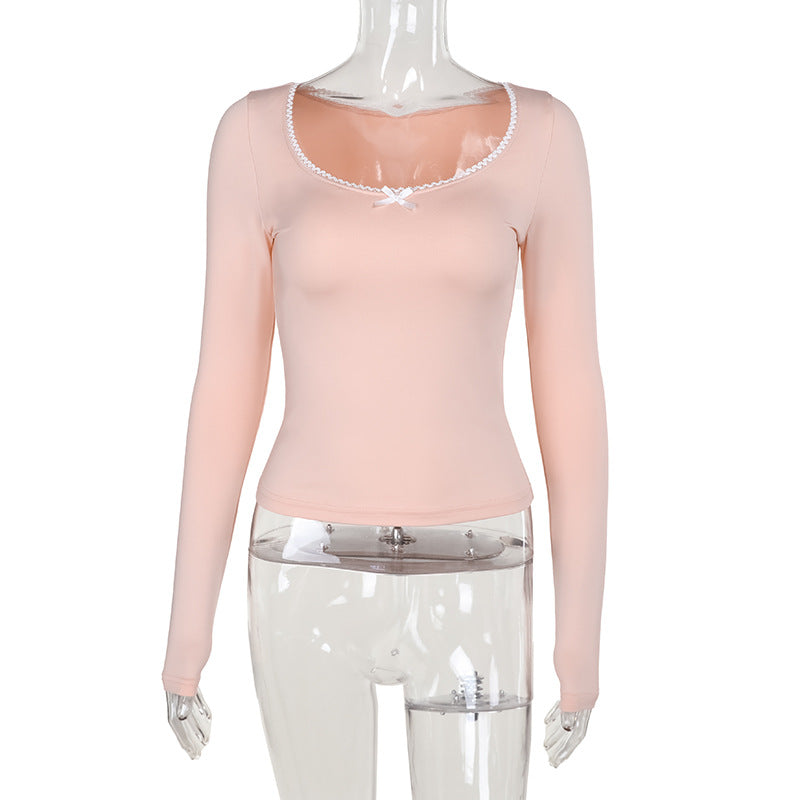 Damen Langarmshirt mit elegantem Rundhalsausschnitt und feinen Spitzenakzenten Echo Archiv