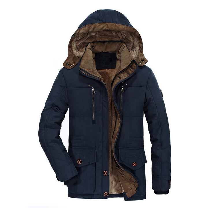 Herren Gefütterter Canvas-Parka mit Teddy-Innenfutter, Cordkragen und Multifunktionstaschen Echoarchiv