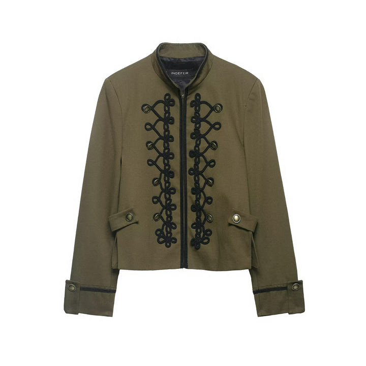 Damen Cropped-Militärjacke mit Stehkragen und dekorativer Kordelapplikation Echo Archiv