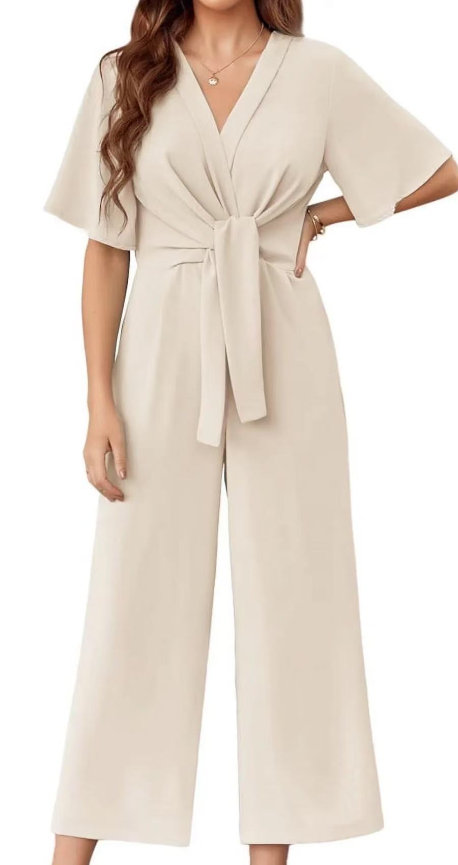 Damen Jumpsuit mit Taillenknoten und weitem Bein Echoarchiv