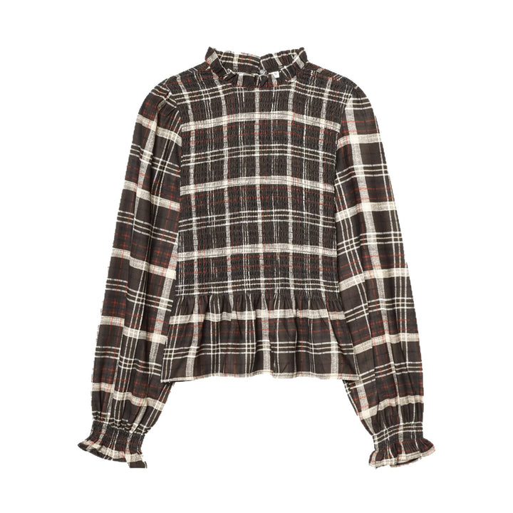 Damen Bluse mit Smok-Detail, Rüschenkragen und Volumenärmeln Echoarchiv