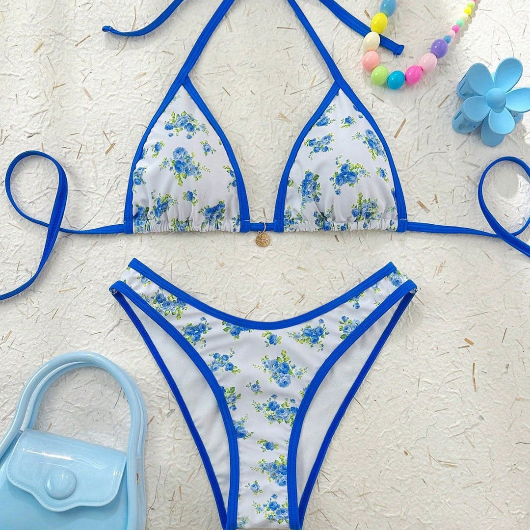 Damen Triangel-Bikini mit verspieltem Blumenmuster und verstellbaren Trägern Echo Archiv
