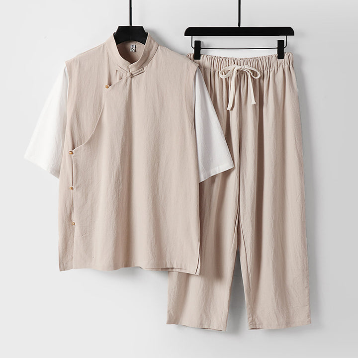 Herren Asymmetrisches Kimono-Loungewear-Set mit Stehkragen und Kordelhose Echoarchiv