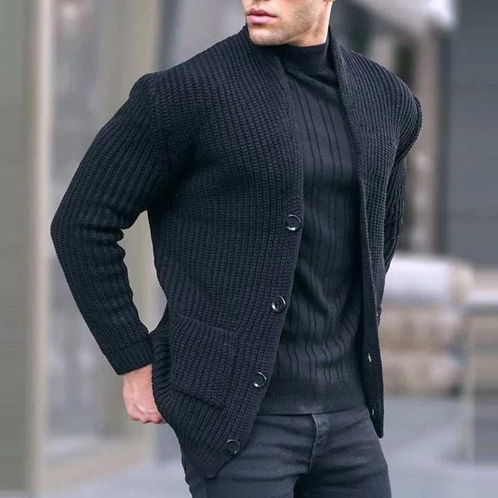 Herren Grobstrick-Cardigan mit Schalkragen und aufgesetzten Taschen Echo Archiv