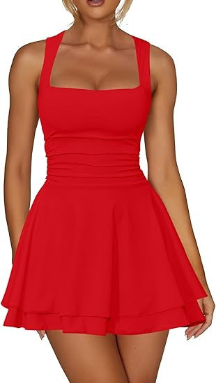 Damen sportliches Kleid mit Raffungen und weit schwingendem Rock Echo Archiv