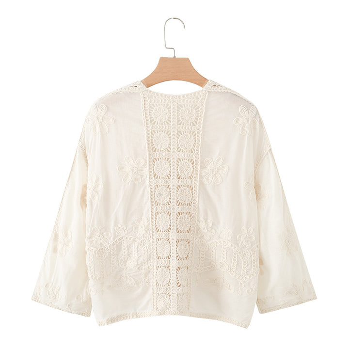 Damen Kurze Häkel- und Stickjacke im Boho-Kimono-Stil mit Bindeband Echo Archiv