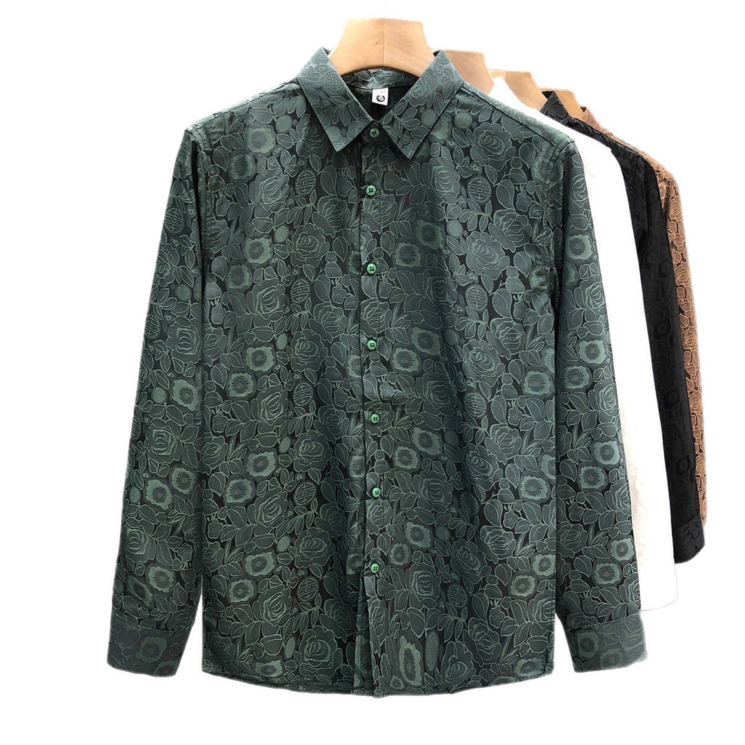 Herren Langärmeliges Jacquard-Hemd mit feinem Blumenrelief und Kentkragen – Arvello