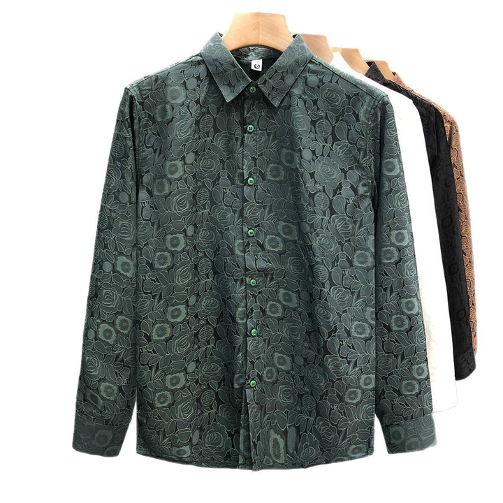 Herren Langärmeliges Jacquard-Hemd mit feinem Blumenrelief und Kentkragen – Arvello