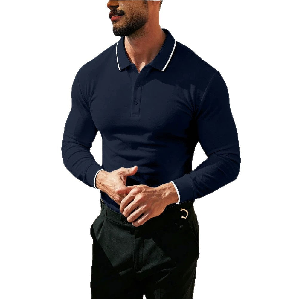 Herren Langärmeliges Funktions-Poloshirt mit Piquéstruktur und Kontrastkragen – Cavello