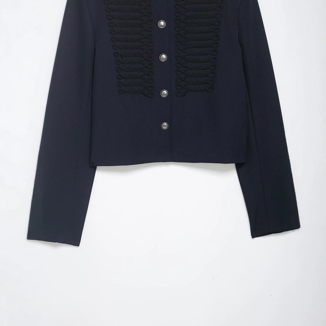 Damen Kurze Military Jacke mit Stehkragen, Zierkordeln und Metallknopfleiste Echo Archiv