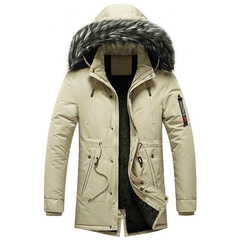 Herren Winterparka mit Kunstfellkapuze, gefütterter Thermo-Mantel mit Kordelzug Echoarchiv