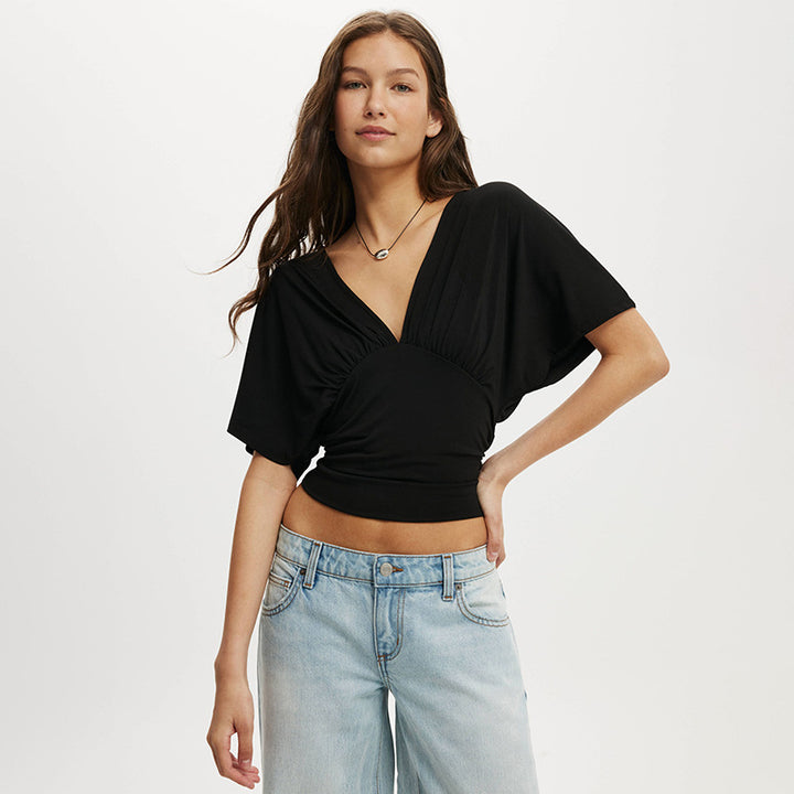 Damen elegantes Oberteil mit lässigem Schnitt und modischem V-Ausschnitt Echo Archiv