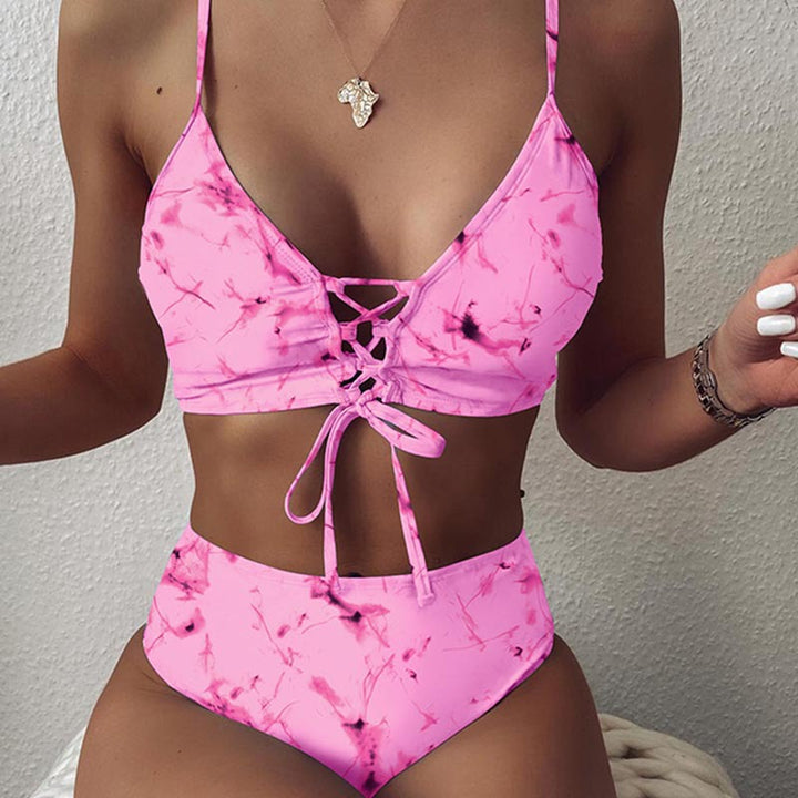 Damen Hochtailliertes Bikini-Set mit verstellbaren Schnürdetails Echo Archiv
