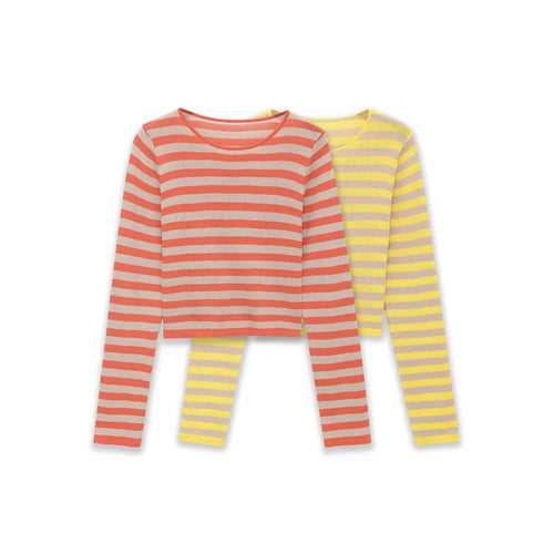 Damen Gestreifter Cropped Feinstrickpullover mit Rundhalsausschnitt Echo Archiv