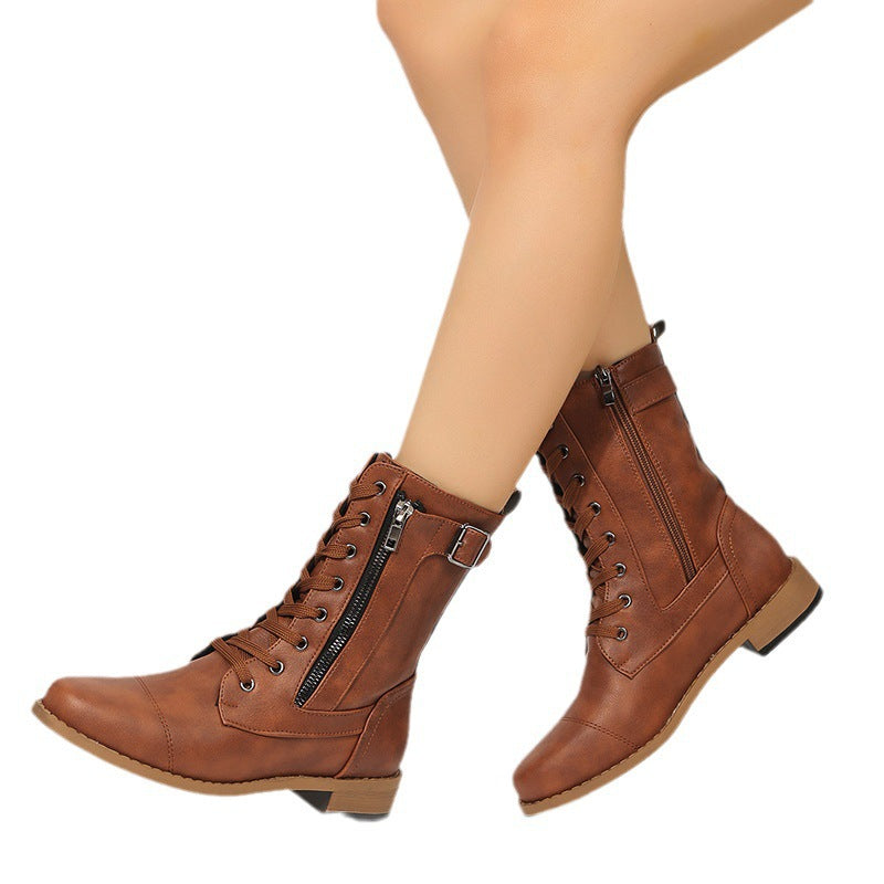 Damen nan knöchelhohe Schnür‑Combat‑Stiefelette mit seitlichem Doppelreißverschluss und verstellbarem Schnallenriemen Echo Archiv