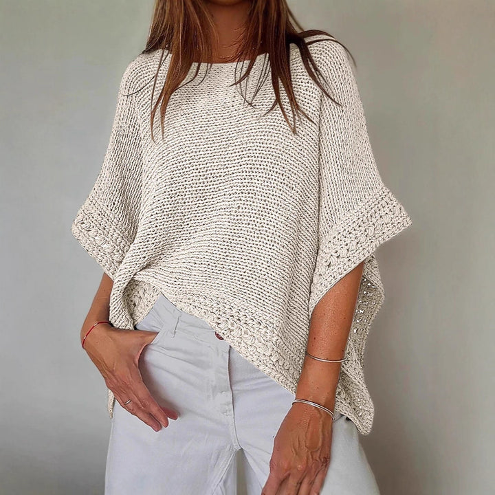 Damen Leichtes Oversize Strickponcho mit Häkelkante – Veloura