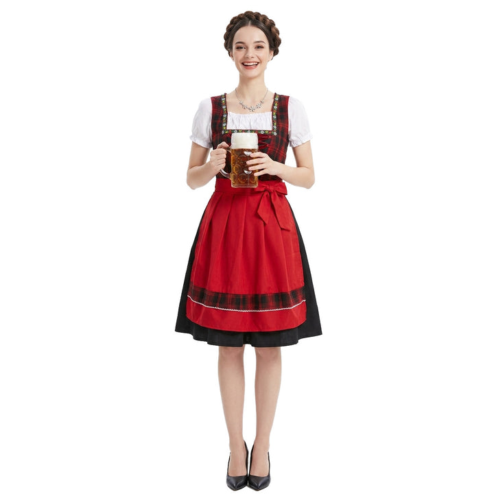 Damen nan traditionelles Dirndlkleid mit Schürze geschnürtem Mieder und kariertem Oberteil Echo Archiv