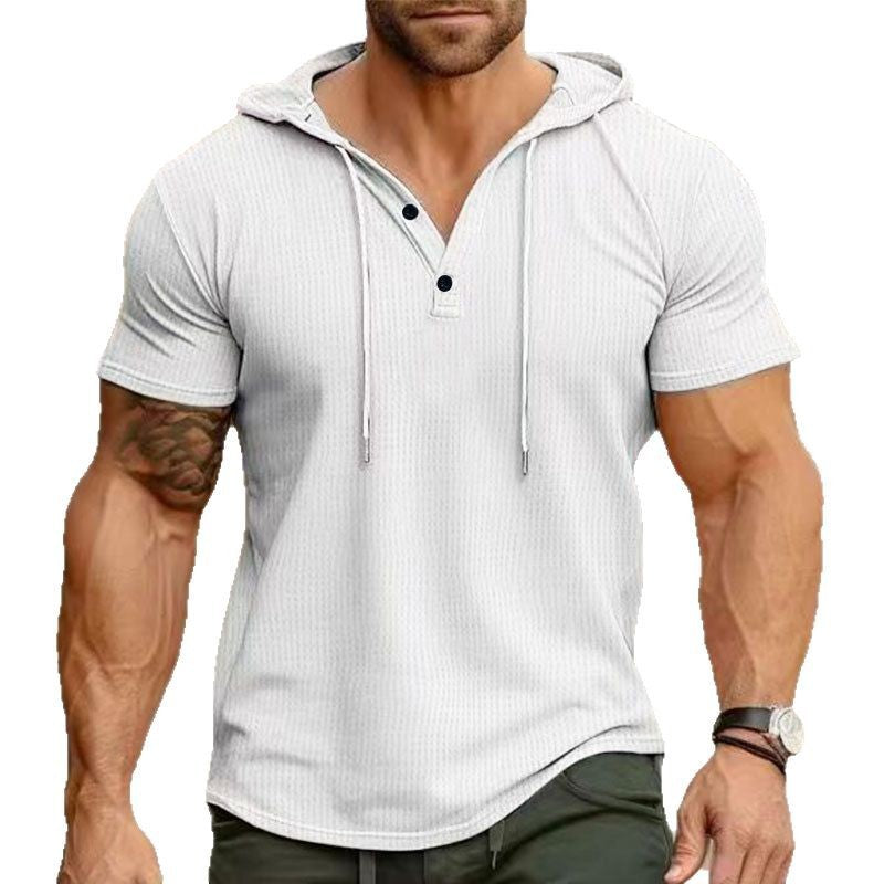 Herren sportliches Kurzarm-Hoodie mit Knopfleiste und strukturiertem Design Echoarchiv