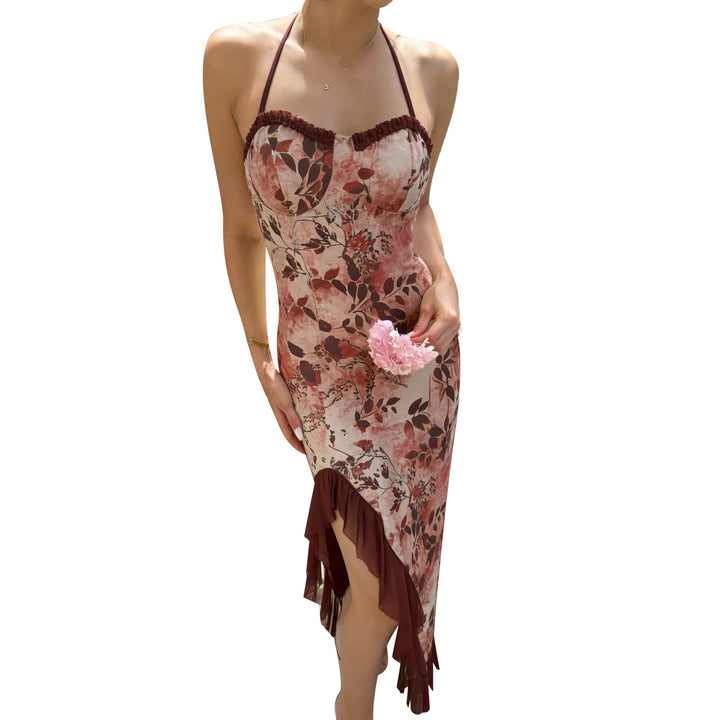 Damen asymmetrisches Floral-Maxikleid mit zartem Rüschensaum und verführerischem Schnitt Echo Archiv