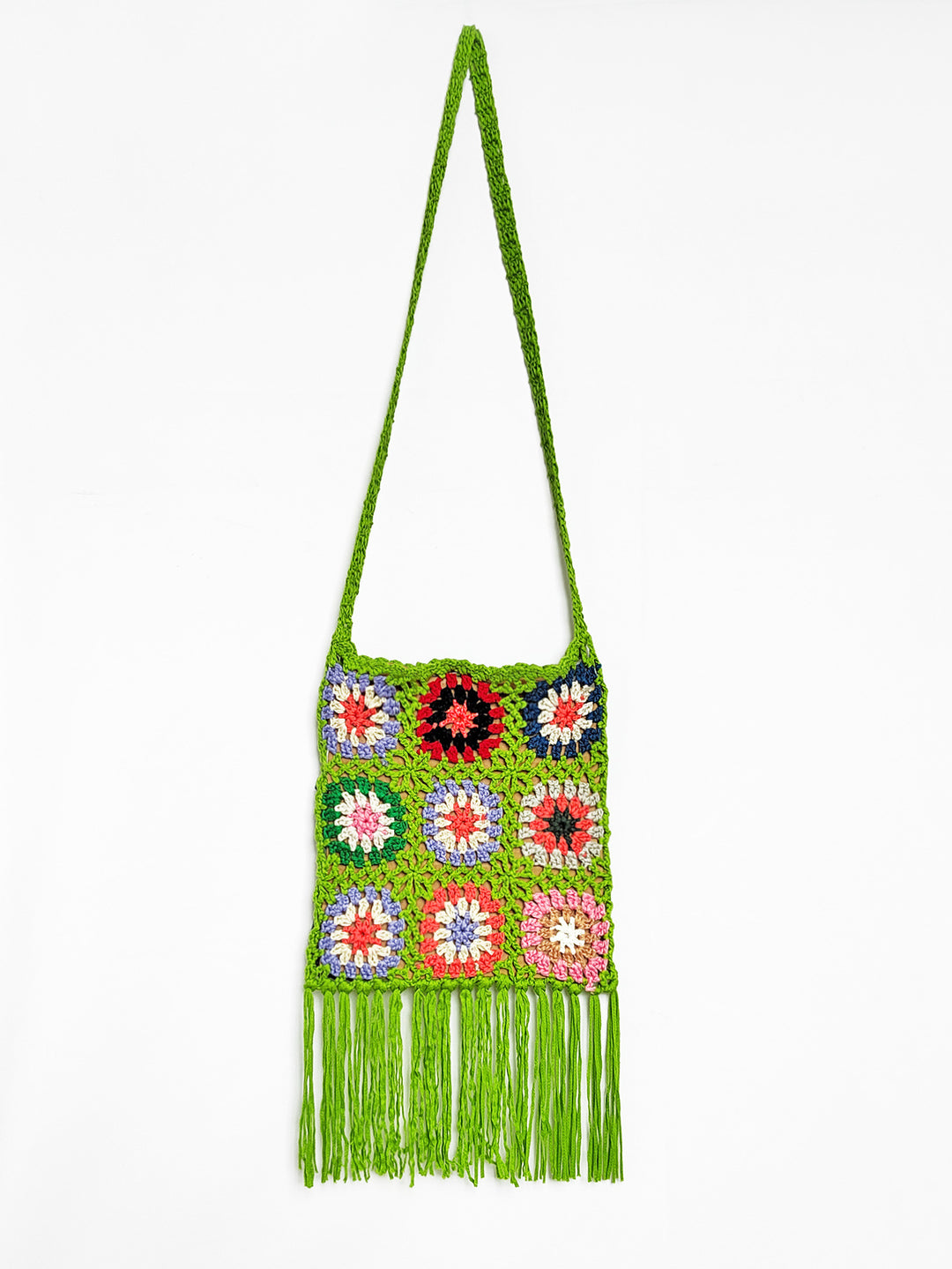 Damen gehäkelte Umhängetasche mit bunten Blumenmustern und Fransen Echo Archiv