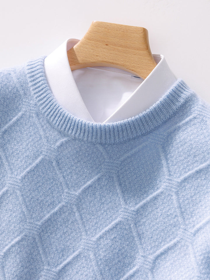 Herren Strukturierter Rauten‑Strickpullover mit Rundhalsausschnitt und kaschmirähnlicher Weichheit Echoarchiv