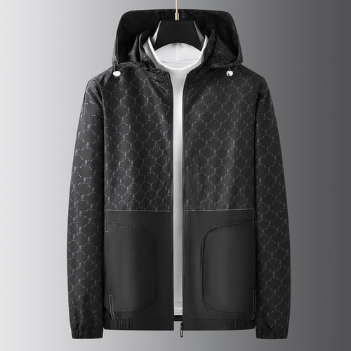 Herren Leichter wasserabweisender Kapuzen-Outdoorblouson mit Allover-Muster und großen Eingrifftaschen Echoarchiv