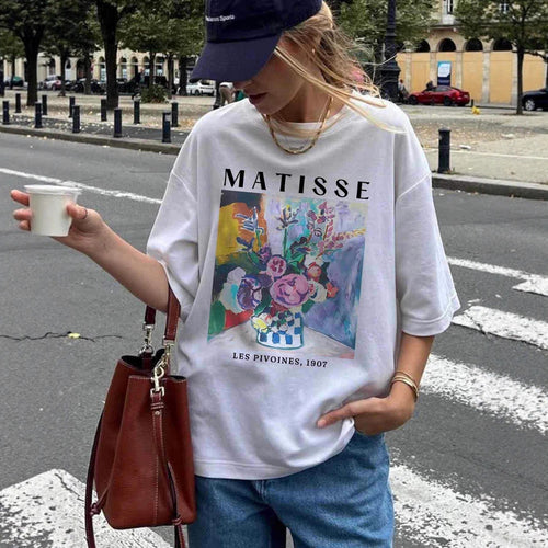 Damen T-Shirt mit künstlerischem Grafikdruck und lässigem Schnitt Echo Archiv