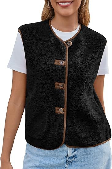 Damen Teddy-Fleece-Weste mit Rundhalsausschnitt und Knopfverschluss Echo Archiv