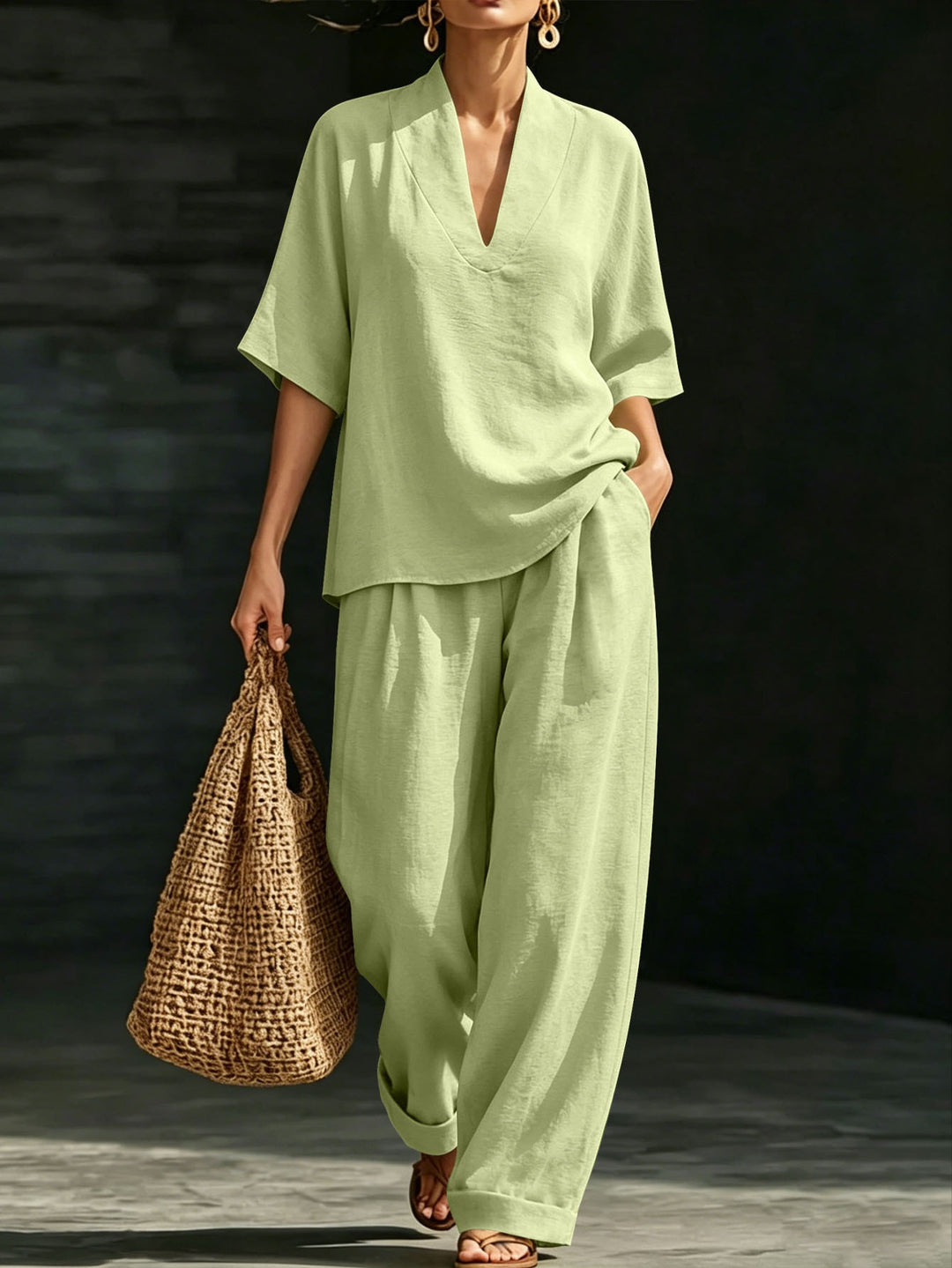 Damen Leichtes Oversize V-Ausschnitt Tunika‑Top mit Kimonoärmeln Echoarchiv
