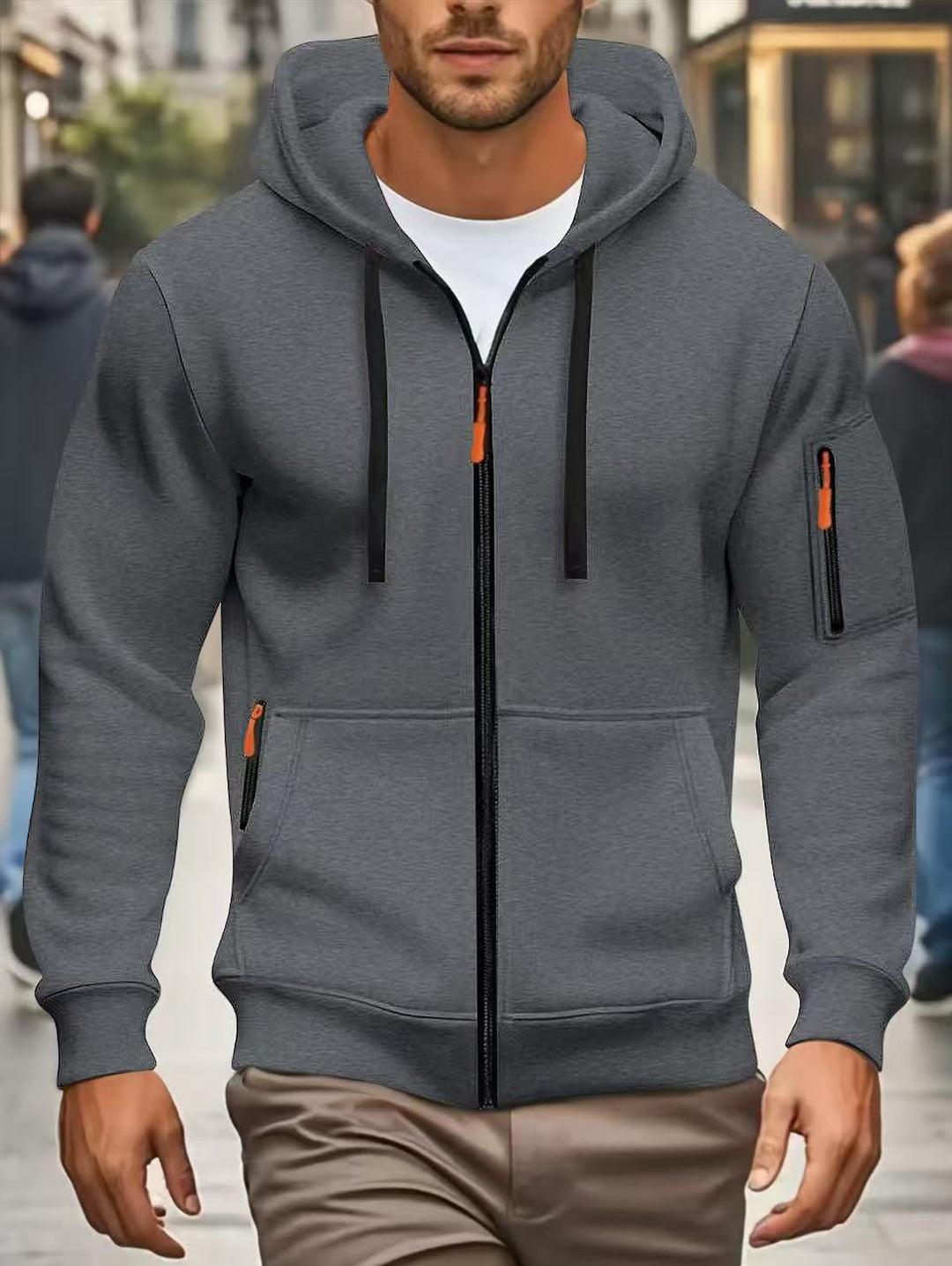 Herren sportliche Kapuzenjacke mit funktionalen Reißverschlusstaschen Echoarchiv
