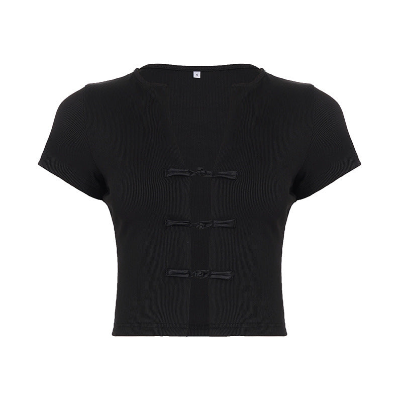 Damen Kurzarm Oberteil mit edlen Knopfdetails Echo Archiv