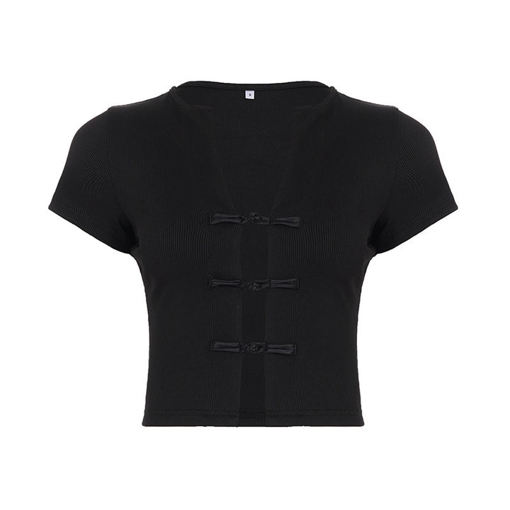 Damen Kurzarm Oberteil mit edlen Knopfdetails Echo Archiv