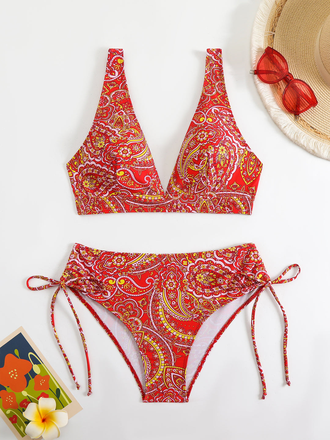 Damen Bikini-Set mit verspieltem Paisleymuster und seitlicher Schnürung Echo Archiv