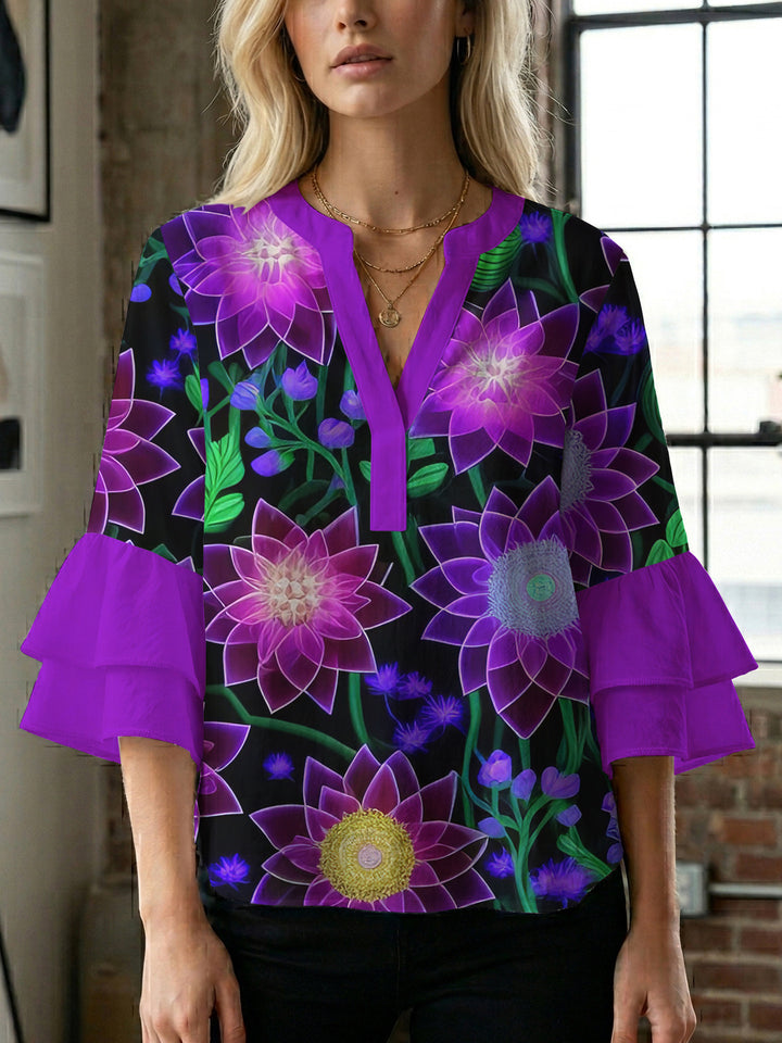 Damen Blusenshirt mit voluminösen Ärmeln und floralem Muster Echo Archiv